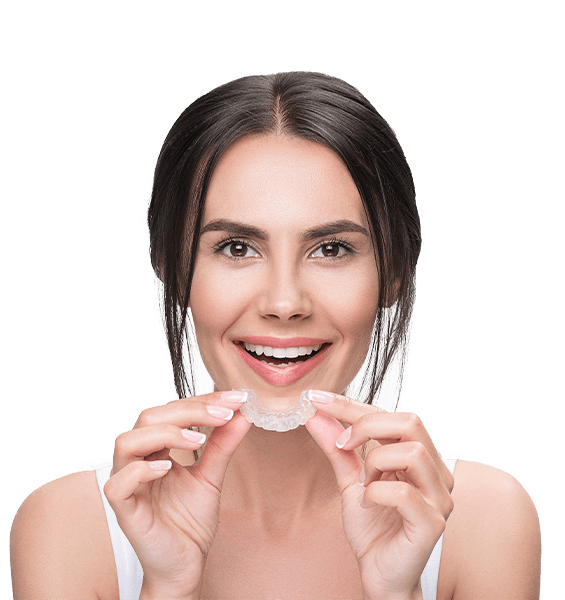 Woman placing clear aligner